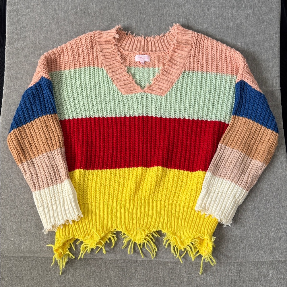 Womens Pink Lily Multi-color Knit Sweater. Size M